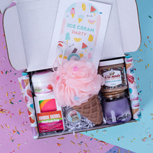 Load image into Gallery viewer, Gift box with ice cream-themed products on a colorful background