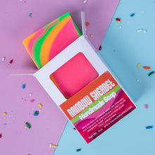 Load image into Gallery viewer, Colorful soap bar with a box on a multicolored background