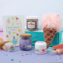 Load image into Gallery viewer, Ice cream-themed products including candles and a jar on a colorful background with an &#39;Ice Cream Party&#39; card.