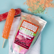 Load image into Gallery viewer, Packaged candy labeled &#39;Rainbow Sherbet&#39; with colorful sprinkles on a light blue background